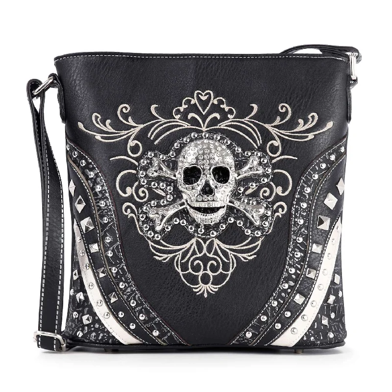 New In This Season Skull Accented Studded Crossbody Sling