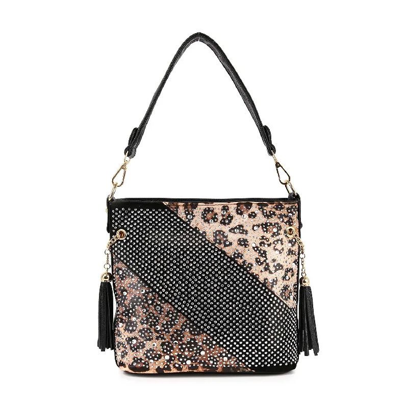Limited Time Offers Bold Rhinestone Print Leopard Hobo Crossbody
