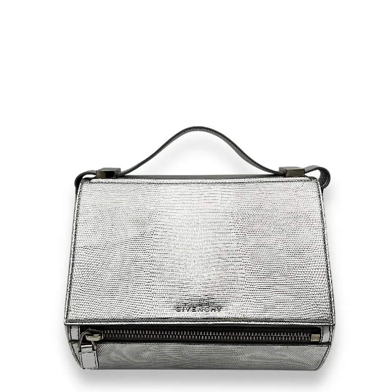 Fashion Sale Pandora Box Medium Silver Crossbody Bag in Lizard Embossed Calfskin, Silver hardware