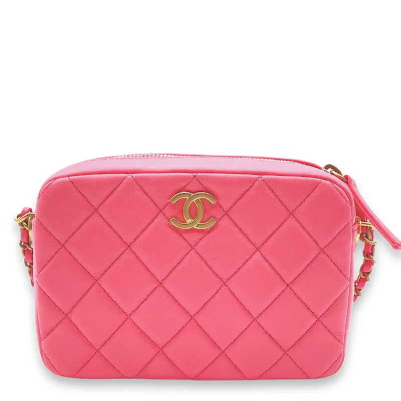 Elegant Bags For Formal Events And Luxury Occasions Pearl Crush Camera Pink Crossbody Bag in Lambskin, Gold hardware