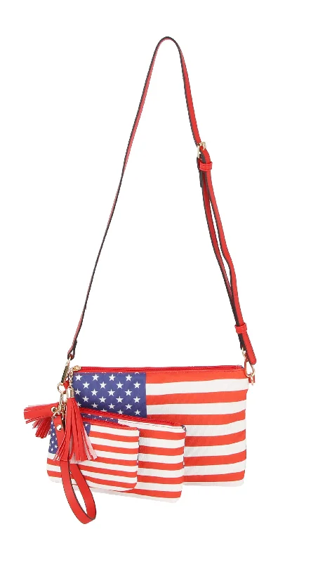 Sophisticated Style Offers 3 in 1 US flag crossbody and pouch set