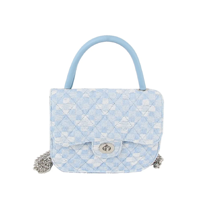 The Latest Fashion Trends Small mosaic checker pattern top handle cotton bag