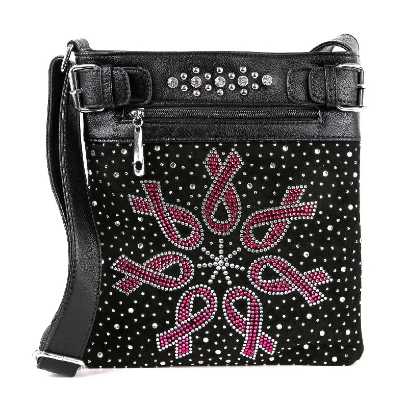 Retro Lovers Rhinestone Bling Breast Cancer Ribbon Crossbody Sling