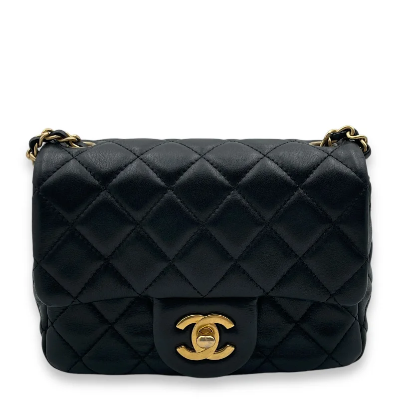 Bags For Free-Spirited And Artistic Styles Pearl Crush Mini Square Mini Black Crossbody Bag in Lambskin, Gold hardware