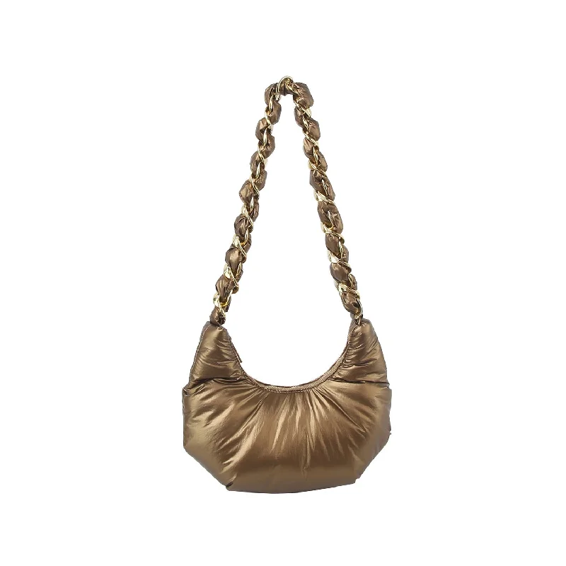 Everyday Bags For Work, School, Or Errands Puffy Chain Hobo Crossbody Bag with Metallic Shine Everyday Bags For Work, School, Or Errands Puffy Chain Hobo Crossbody Bag with Metallic Shine