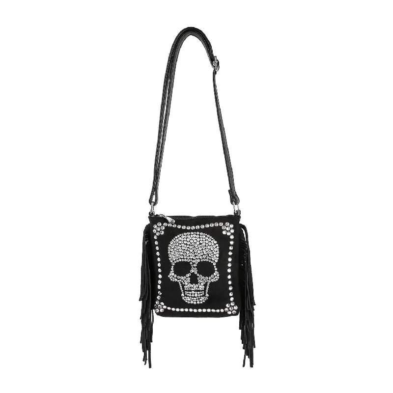Budget Friendly Skull Accented  Fringe Shoulder Bag