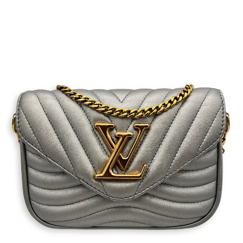 Laid-Back Fashion Offers New Wave Multi Pochette Silver Crossbody Bag in Calfskin, Gold hardware