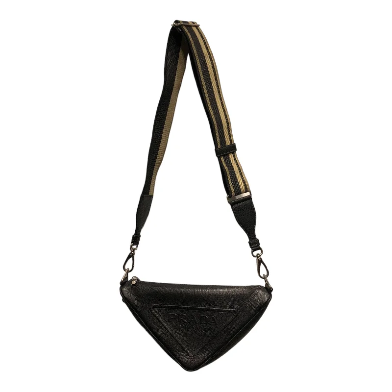 Bold Fashionistas PRADA/Cross Body Bag/Leather/BLK/Triangle Logo