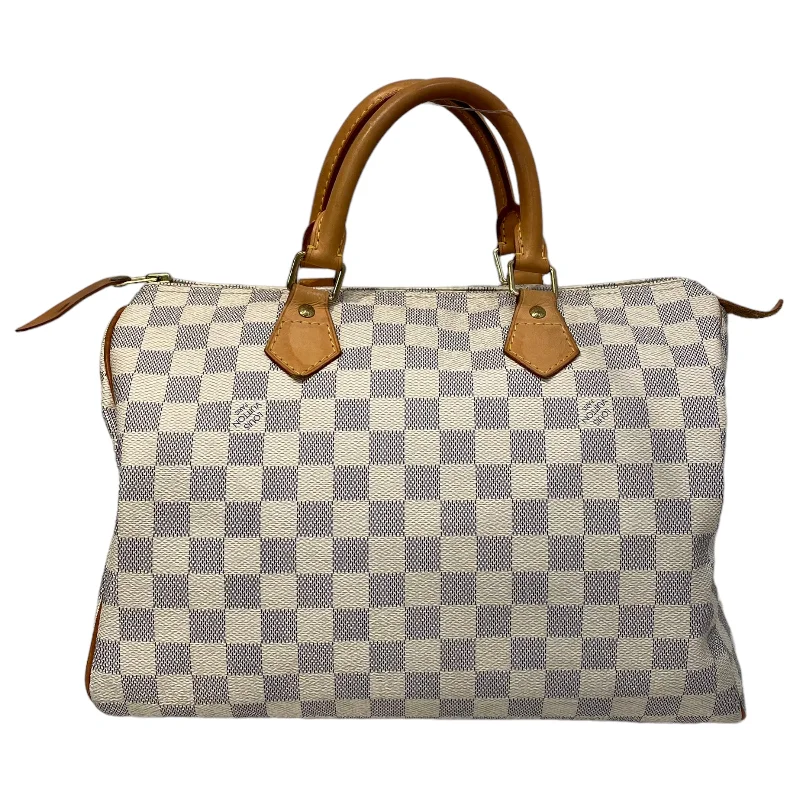 Luxury Bags On Sale LOUIS VUITTON/Boston Bag/Hombre Check/Leather/WHT/Damier Azur Speedy 35
