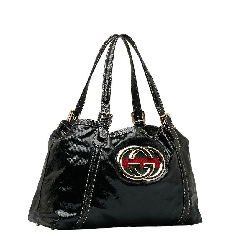 Fashionista Favorites Gucci New Bride Double GG Torch Bag 162094 Black PVC Patent Leather  Gucci