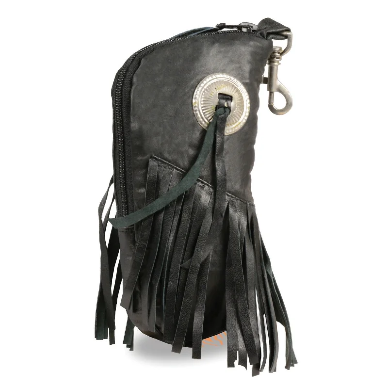 Vintage Style Deals Milwaukee Leather SH508F Black Leather ‘Fringe’ Eye Glass Case with Concho