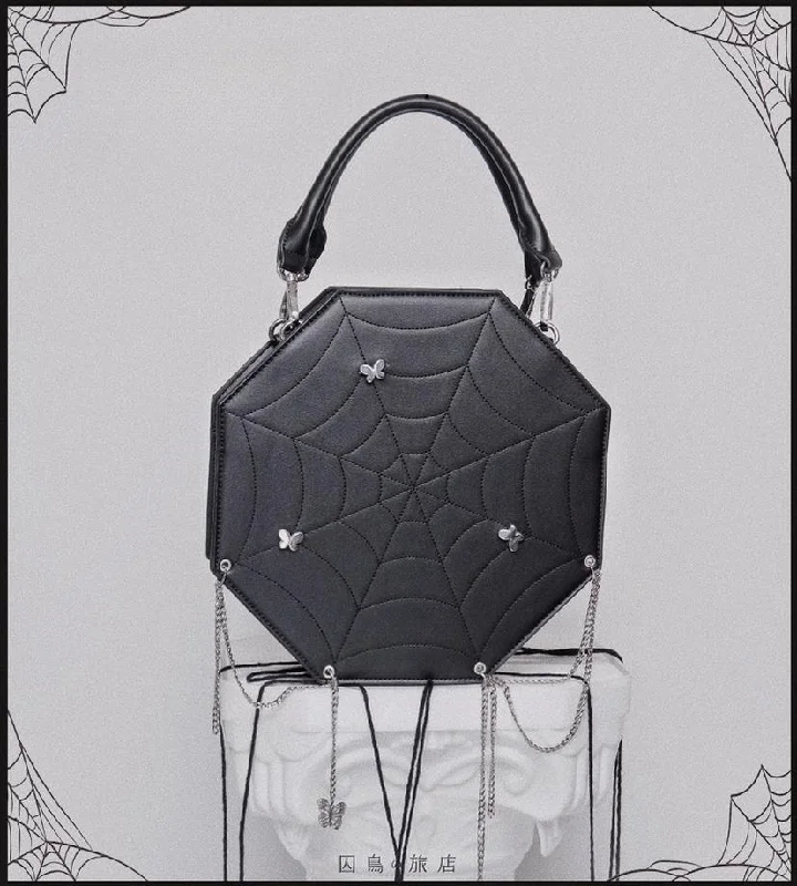 Luxury Fashion Caged Bird Hotel~Gothic Lolita Spider Web Butterfly PU Metal Chain Bag