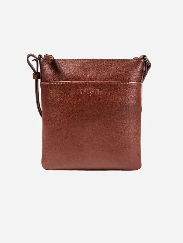 Festive Holiday Gift Bags Top Zip Vegan Leather Cross Body Bag | Brown