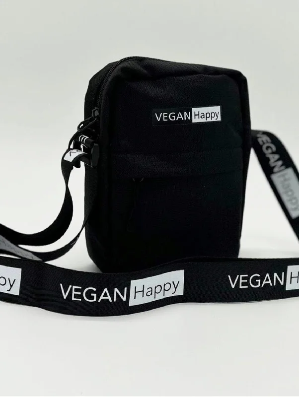 Urban Fashion Vegan Happy Logo Mini Reporter Bag | Black