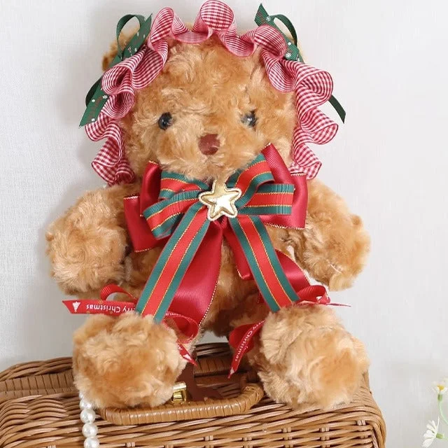 Christmas bear (30 cm/ 11.8 inches) with a pearl necklace