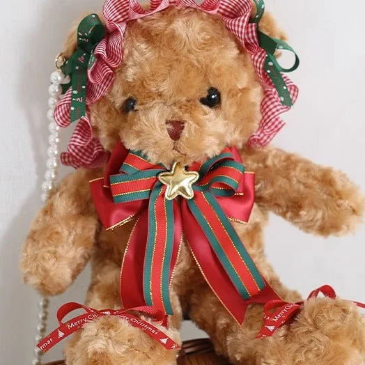 Christmas bear (40 cm /15.7 inches) with a pearl necklace