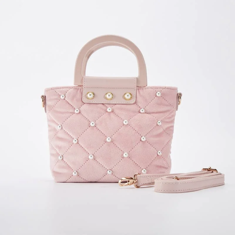 Eco-Friendly Bags With Discounts Pink Pearl Quilted Velvet Bag