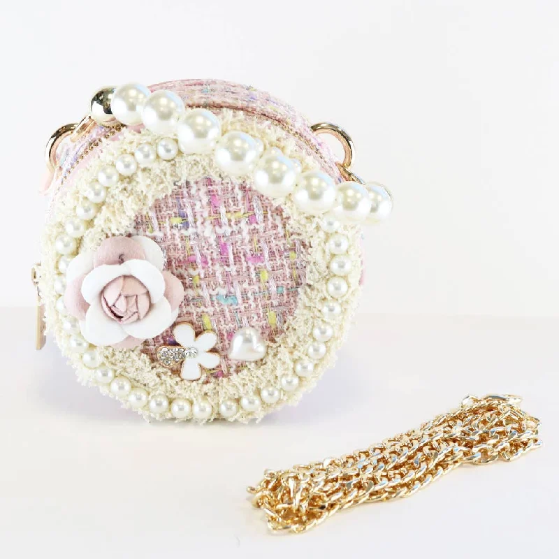 Vibrant Bags With Discounts Pearl Trim Round Tweed Purse