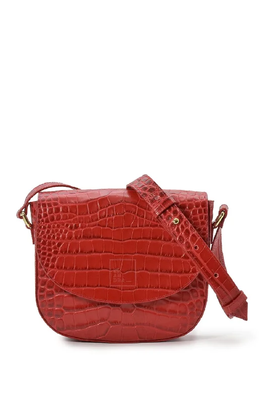 Vintage Bags For Retro And Classic Fashion Lovers Leandra Red Coconut Embossed Leather Flap Crossbody Bag Vintage Bags For Retro And Classic Fashion Lovers Leandra Red Coconut Embossed Leather Flap Crossbody Bag