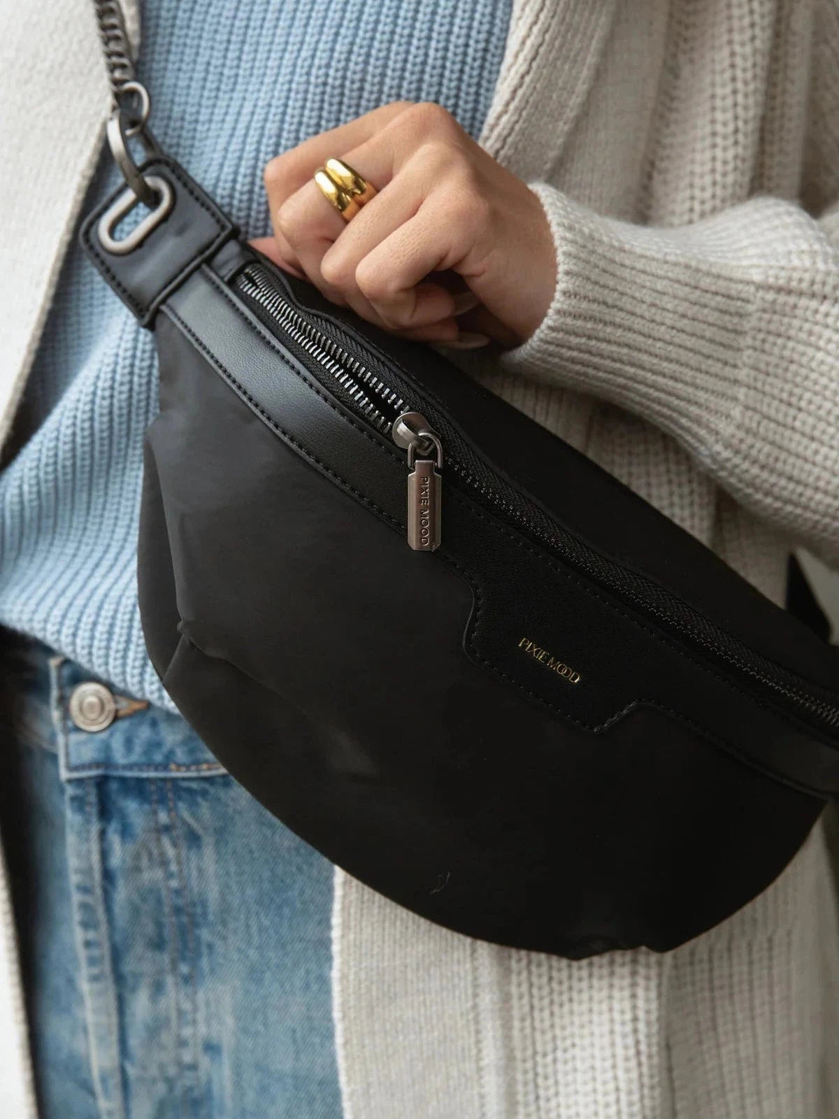 Bold Fashionistas Pixie Mood Brooklyn Crossbody Vegan Belt Bag - Black Nylon