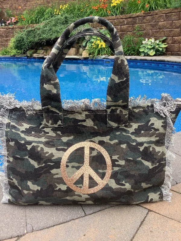 Bags For Sporty And Athletic Styles Peace Gold Glitter Camo Canvas Tote Bags For Sporty And Athletic Styles