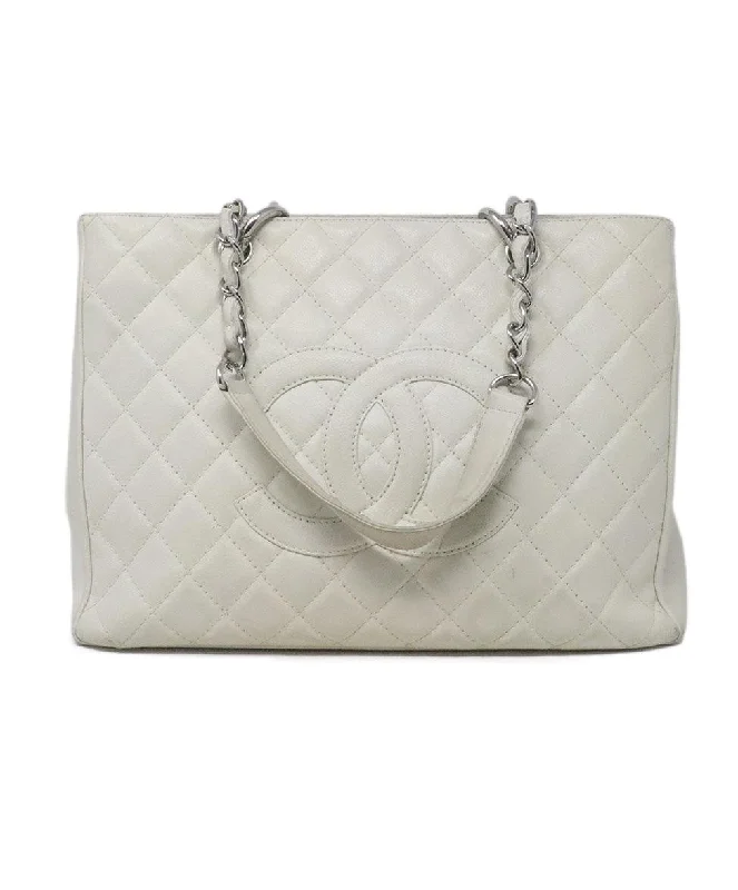 Vintage-Inspired Chanel Ivory Caviar Leather Tote