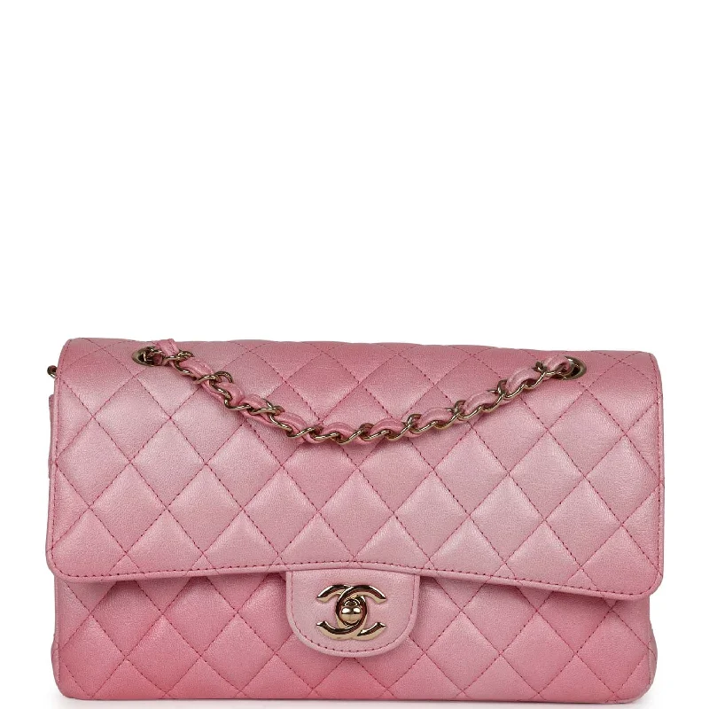 Sporty Bags For Active And Athletic Lifestyles Pre-owned Chanel Medium Classic Double Flap Bag Pink Iridescent Ombre Goatskin Gold Hardware Sporty Bags For Active And Athletic Lifestyles