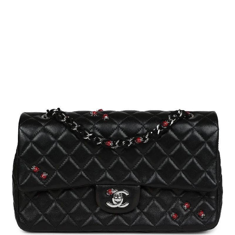 Bold Fashionistas Pre-owned Chanel Medium Lady Bug Single Flap Bag Black Lambskin Silver Hardware