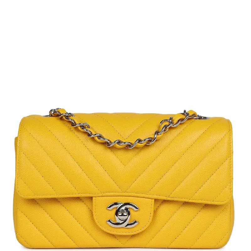 Eco-Friendly Bags For Sustainable Fashion Lovers Pre-owned Chanel Mini Rectangular Flap Yellow Chevron Caviar Silver Hardware