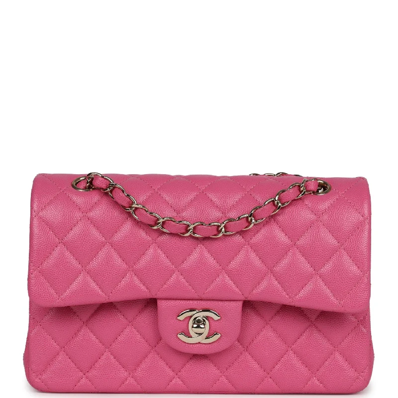 Edgy Bags For Bold And Daring Fashionistas Pre-owned Chanel Small Classic Double Flap Dark Pink Caviar Light Gold Hardware Edgy Bags For Bold And Daring Fashionistas