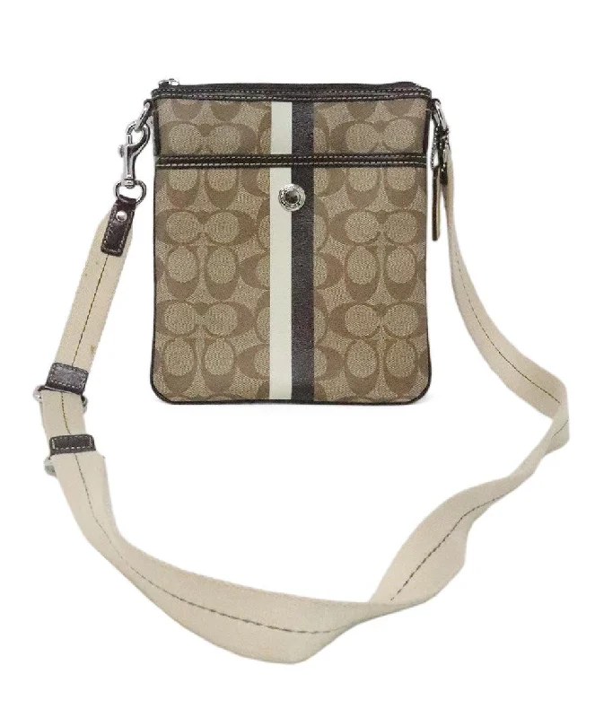 Odor-Resistant And Budget Bags Coach Tan & Brown Logo Crossbody Odor-Resistant And Budget Bags