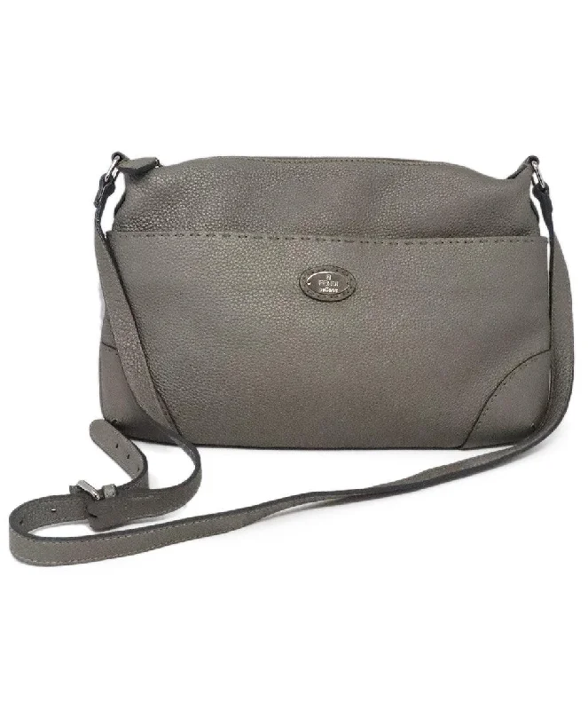 Evening Events Fendi Grey Leather Selleria Crossbody Evening Events