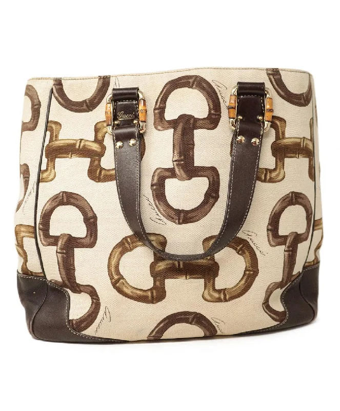 Lightweight And Affordable Bags Gucci Ivory & Brown Print Tote