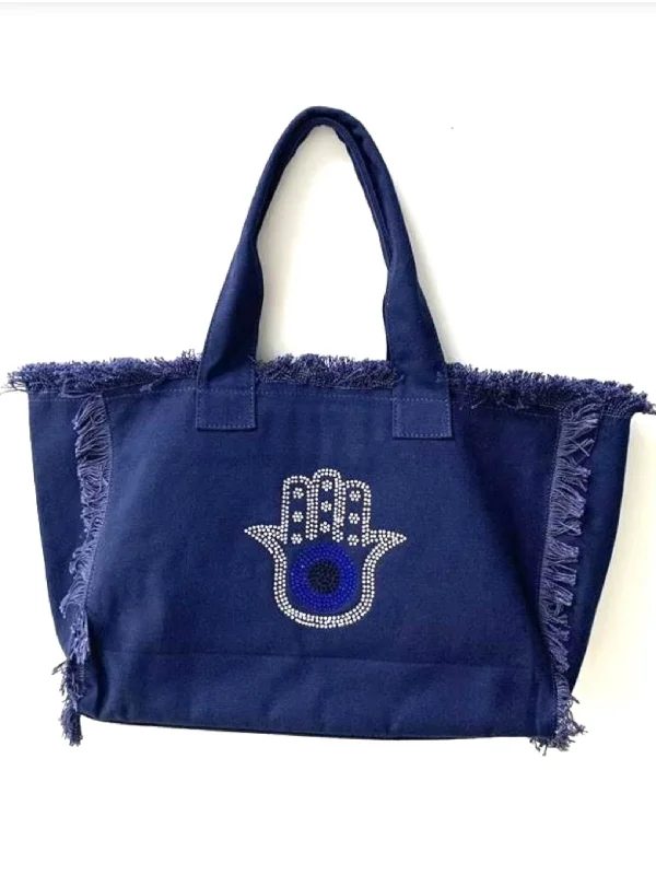 Anti-Theft And Budget-Friendly Bags Hamsa Canvas Tote - Navy Anti-Theft And Budget-Friendly Bags