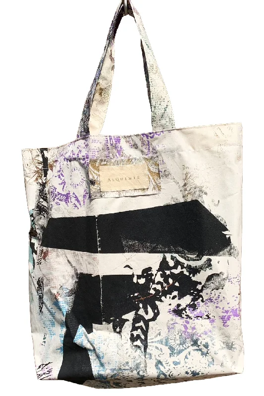 Handbag For Women Hand Dyed & Printed Canvas Tote - Chaos Print on Natural