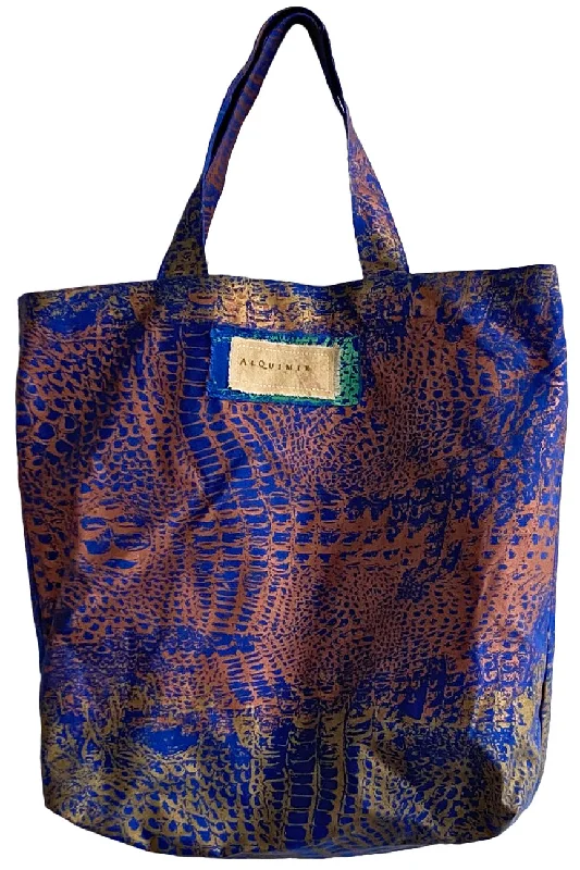 Anti-Theft And Budget-Friendly Bags Hand Dyed & Printed Canvas Tote - Cobalt Blue & Copper