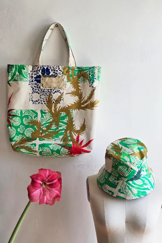 Discounted Designer Bags On Sale Hand Dyed & Printed Canvas Tote - Papercut Print - Natural & Multi