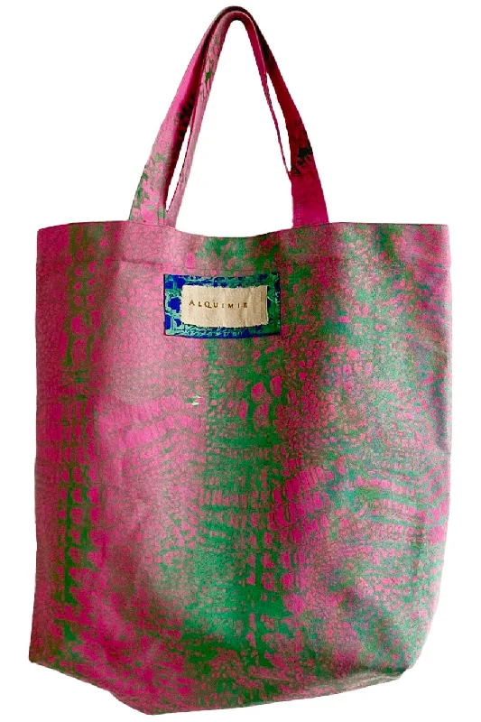 Bags For Personalized Gifts Hand Dyed & Printed Canvas Tote - Pink & Green Alligator Bags For Personalized Gifts Hand Dyed & Printed Canvas Tote - Pink & Green Alligator