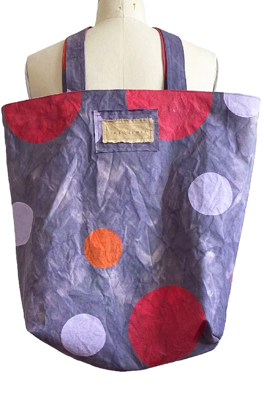 Seasonal Clearance Bags For Summer Hand Dyed & Printed Canvas Tote - Purple Dot Print Seasonal Clearance Bags For Summer Hand Dyed & Printed Canvas Tote - Purple Dot Print