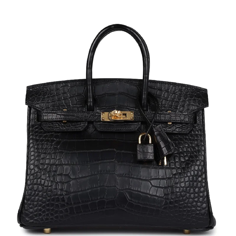 Luxury Bags For Working Professionals Hermes Birkin 25 Black Matte Alligator Gold Hardware
