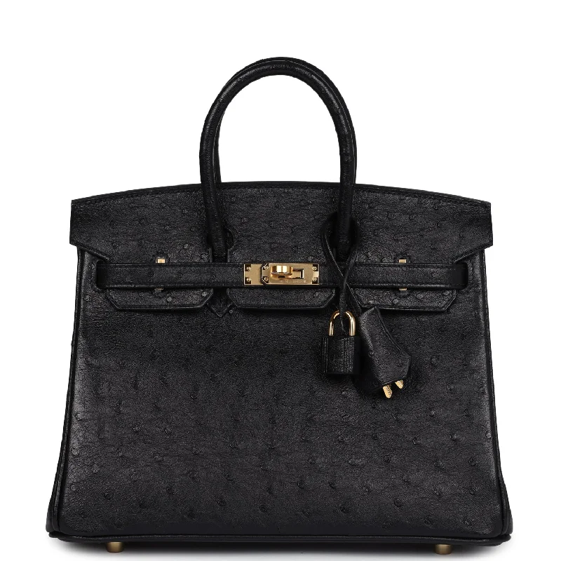 Spacious And Discounted Bags Hermes Birkin 25 Black Ostrich Gold Hardware