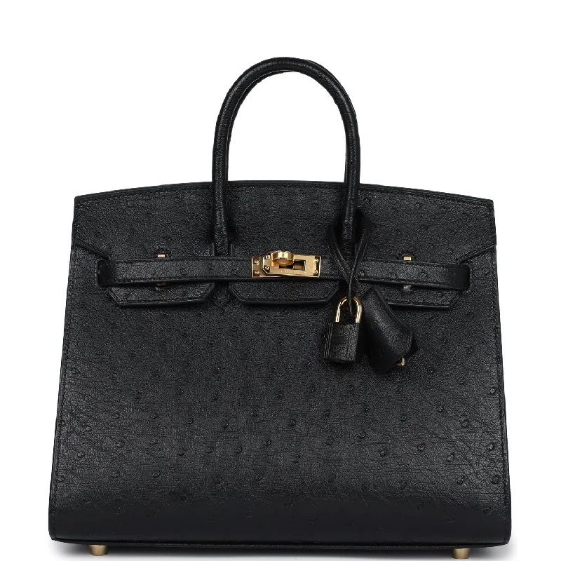 Evening Events Hermes Birkin Sellier 25 Black Ostrich Gold Hardware
