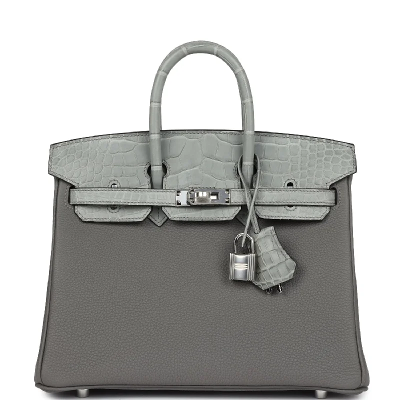 Lightweight Bags For Senior Travelers Hermes Birkin 25 Gris Meyer Togo and Gris Ciment Matte Alligator Touch Palladium Hardware