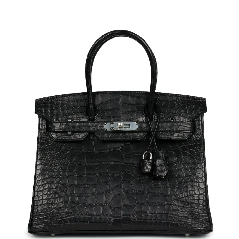 Durable And Cheap Bags Hermes Birkin 30 Black Matte Alligator Palladium Hardware