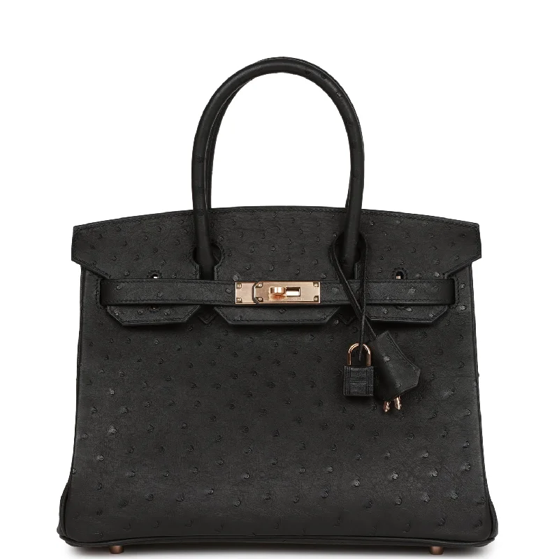 Durable And Fashionable Bags For Daily Use Hermes Birkin 30 Black Ostrich Rose Gold Hardware