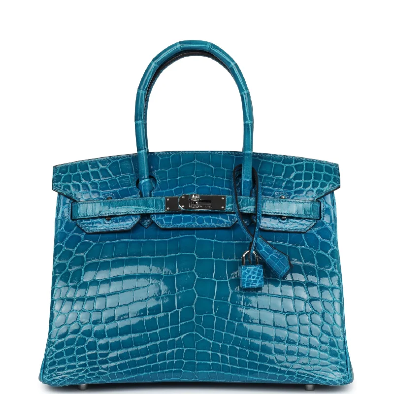 Luxury Bags For Professionals With Discounts Hermes Birkin 30 Bleu Izmir Shiny Niloticus Crocodile Palladium Hardware Luxury Bags For Professionals With Discounts