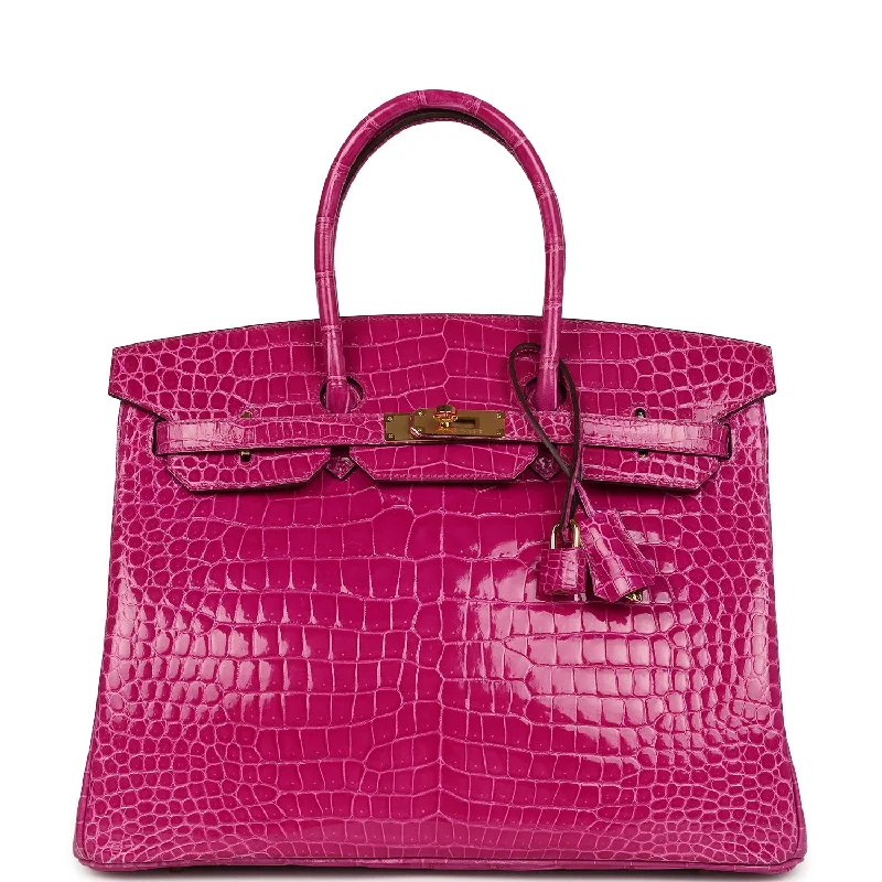 Black Friday Deals On Stylish Handbags Hermes Birkin 35 Rose Scheherazade Shiny Porosus Crocodile Gold Hardware