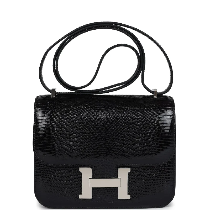Uxury Designer Handbag Brands Hermes Constance 18 Black Varanus Salvator Lizard Palladium Hardware