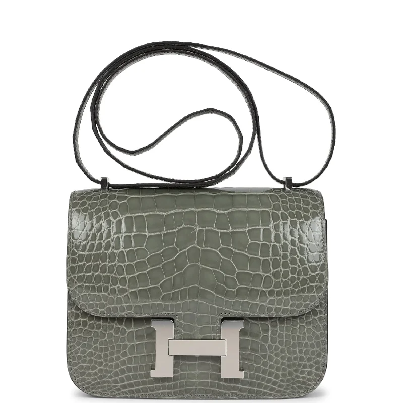 Seasonal Sale Bags Hermes Constance 18 Gris Ciment Shiny Alligator Palladium Hardware