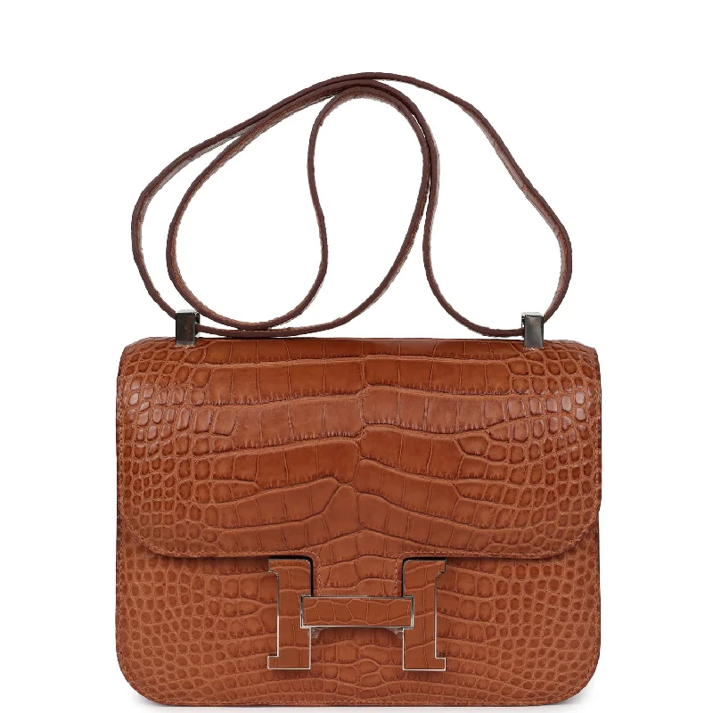 Tote Bag For Everyday Use Hermes Constance 1-24 Gold Matte Alligator Marquette Palladium Hardware